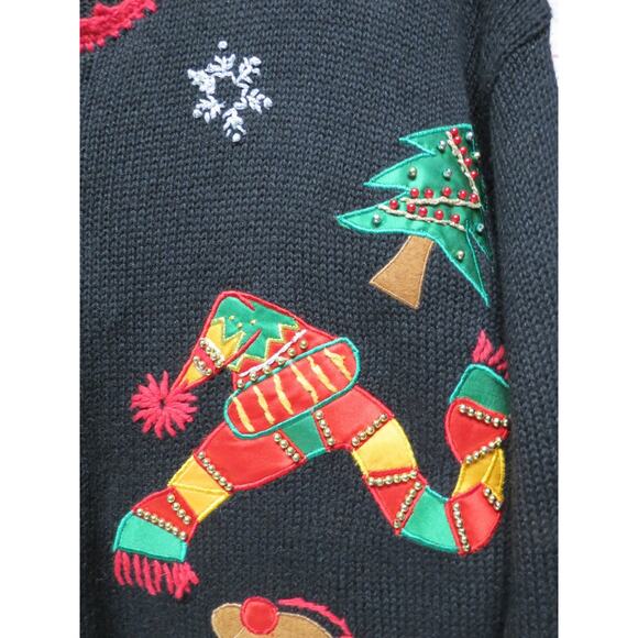 Nutcracker Size Medium Black Red Christmas Teddy Bear Sweater Holiday Ski Skate - Picture 2 of 8